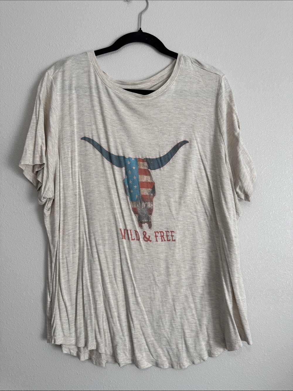 Maurices Cream Short Sleeve Tee with American Flag Bull Graphic